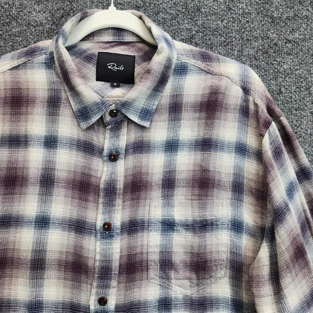 Rails Lennox Mens Plaid Flannel Shirt XL Purple Blue Cream Grunge Preppy Casual